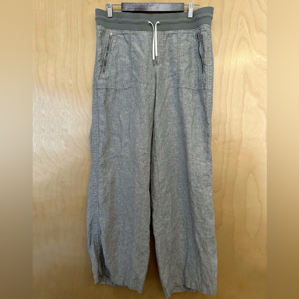Athleta Linen Wide Leg Drawstring Pants Speckled Grey